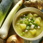 La Vichyssoise è una crema di porri e patate di origini francesi, perfetta come antipasto raffinato o piatto leggero estivo. Questa ricetta classica prevede l'uso di porri, patate, brodo di pollo, panna fresca e un tocco di burro, creando un equilibrio di sapori delicati e cremosità. Guarnite con prezzemolo fresco e un tocco di noce moscata grattugiata per un tocco unico.