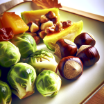 Delicious autumn side dish of Brussels sprouts and chestnuts seasoned with butter, nutmeg, and salt, perfect to accompany your main dishes. A crunchy twist with roughly chopped toasted hazelnuts adds texture and nutty flavor. Warm, rich, and irresistible!